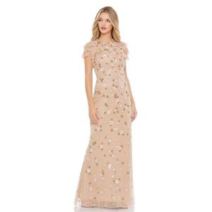 Mac Duggal Embellished High Neck Flutter Sleeves Gown